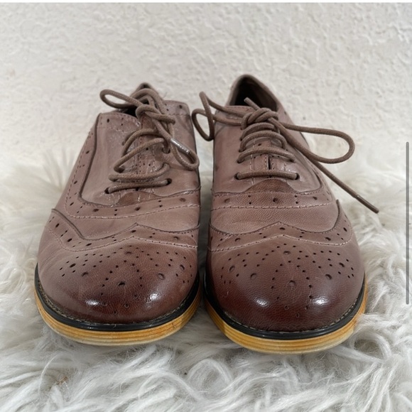 MONA FLYING Brown Flat Leather Oxford Shoes Lace-up Wingtip Vintage Shoes - Picture 4 of 16